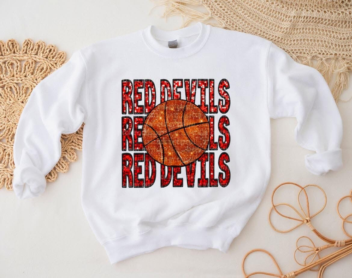Red Devils Basketball Faux Glitter Shirt