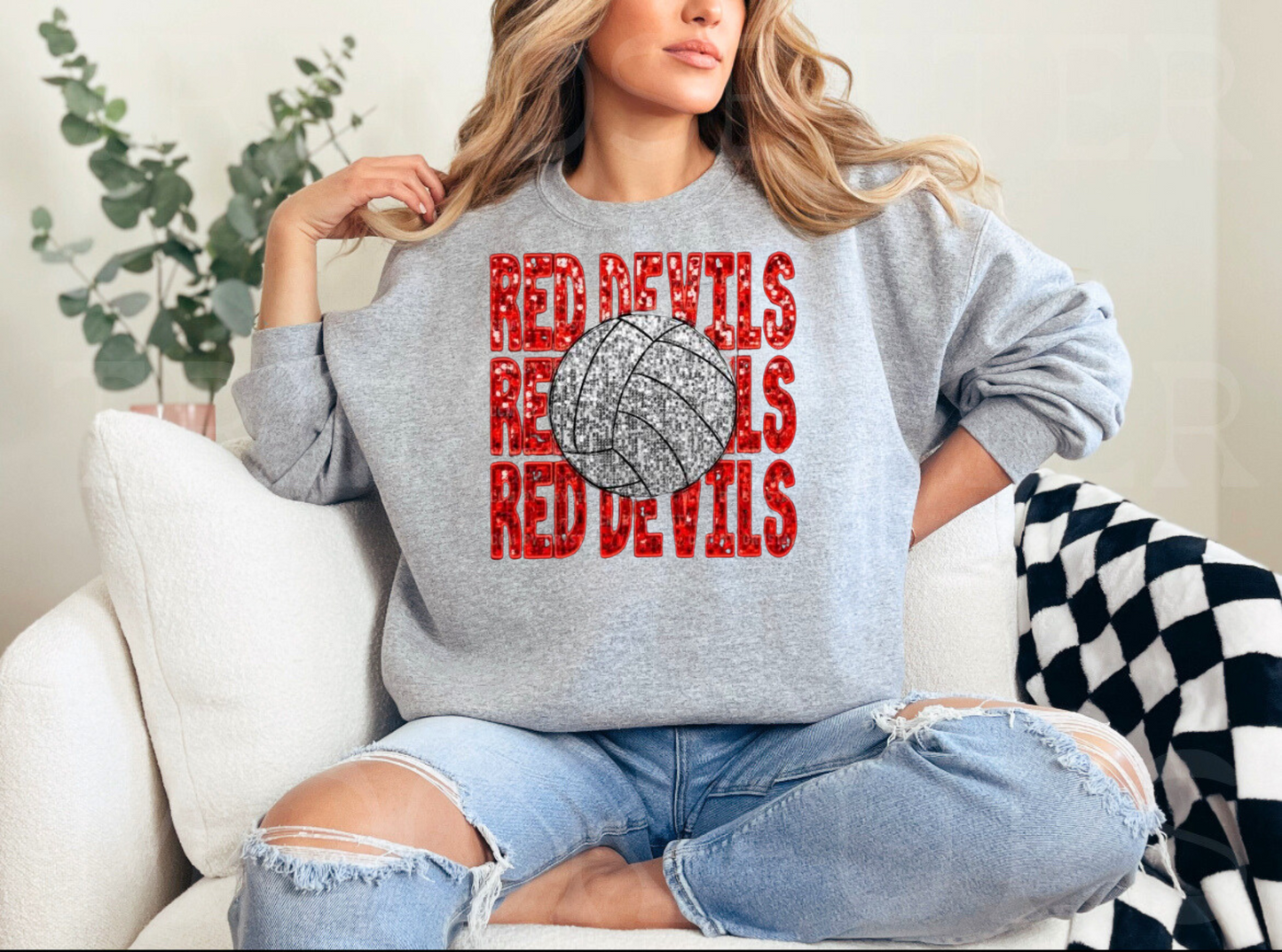 Red Devils Volleyball Faux Glitter Shirt