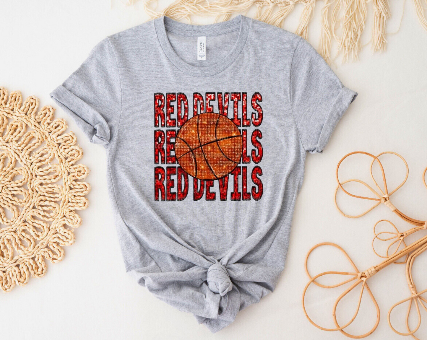 Red Devils Basketball Faux Glitter Shirt