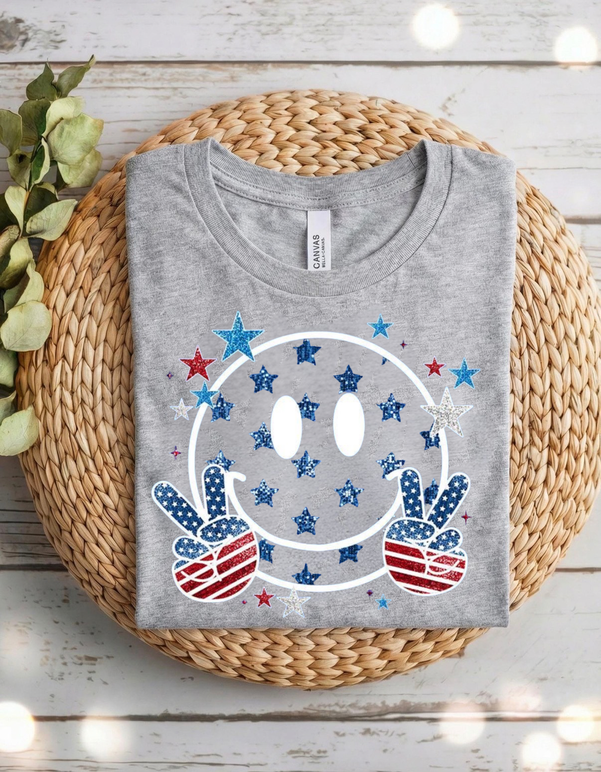 Fourth of July Faux Glitter Smiley Face Shirt