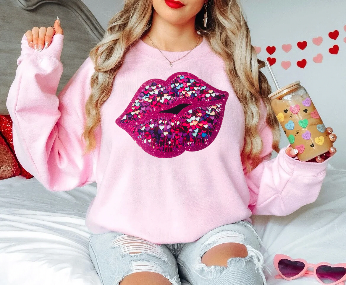 Faux Sequin Lips Valentine’s Day Shirt