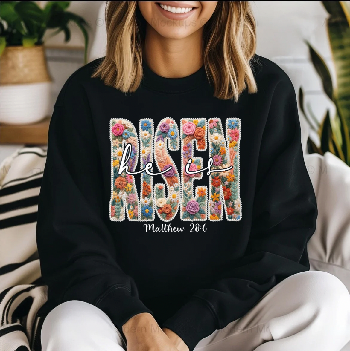 He Is Risen Faux Pearls Floral Easter Shirt