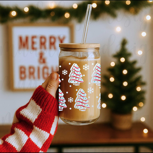 Christmas Tree Cakes 16oz Glass Cup with Lid
