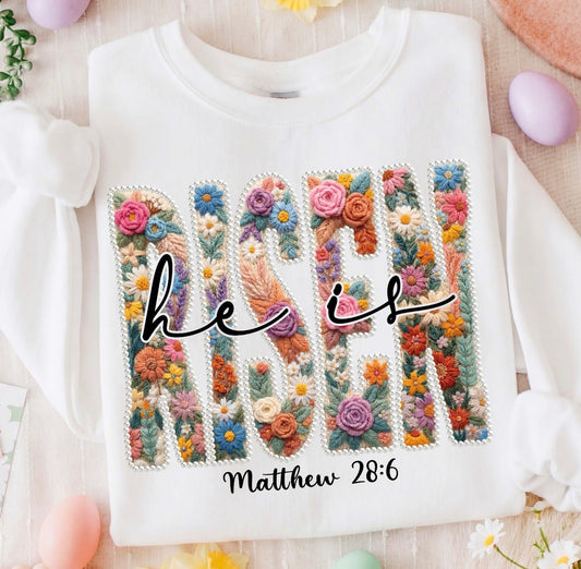 He Is Risen Faux Pearls Floral Easter Shirt