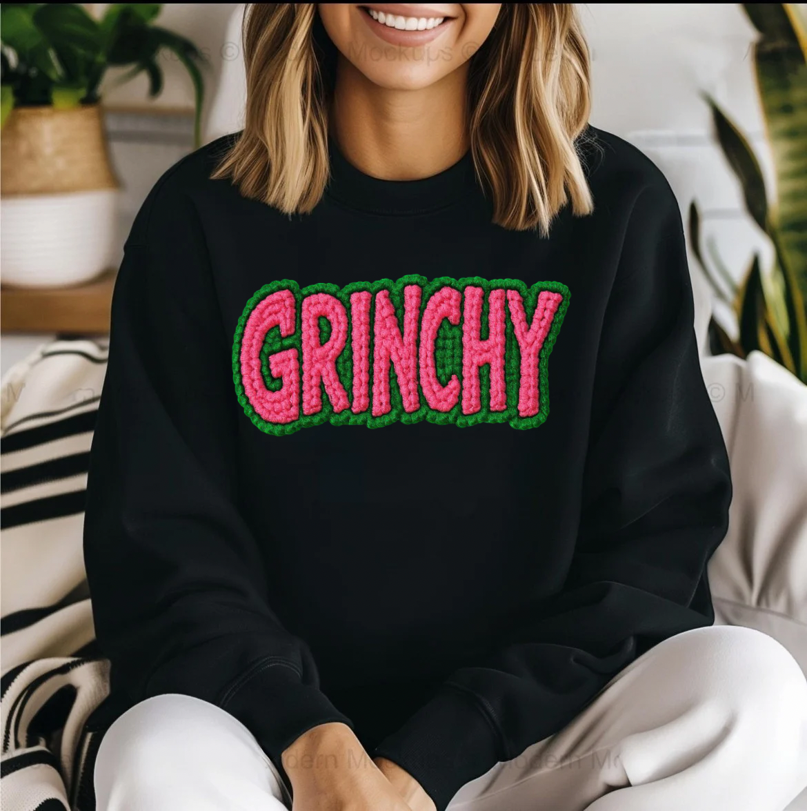 Grinchy Christmas Faux Crochet Sweatshirt