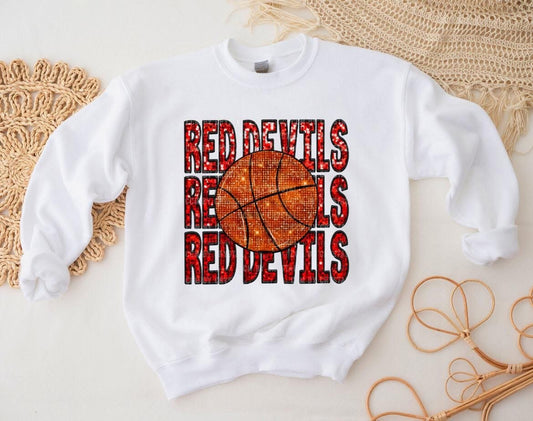 Red Devils Basketball Faux Glitter Shirt