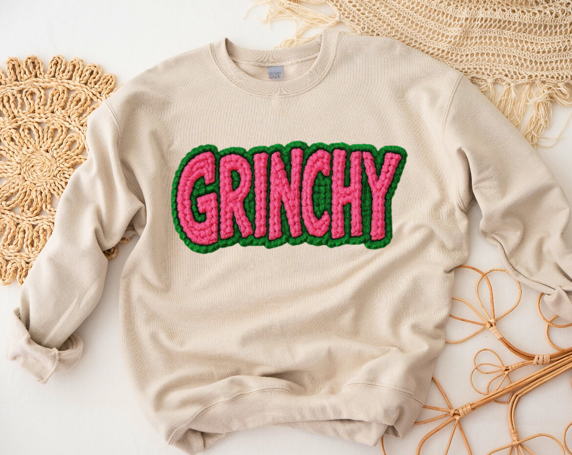 Grinchy Christmas Faux Crochet Sweatshirt