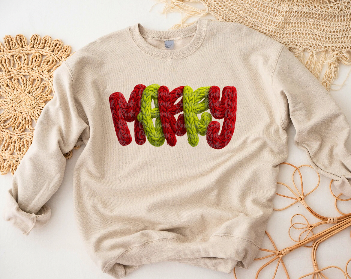 Merry Christmas Faux Crochet Sweatshirt
