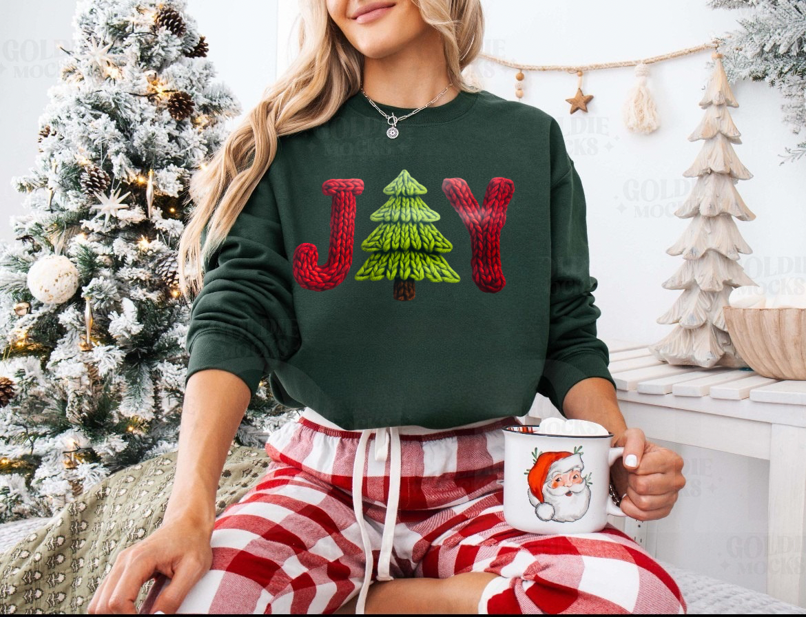 Joy Christmas Faux Crochet Sweatshirt