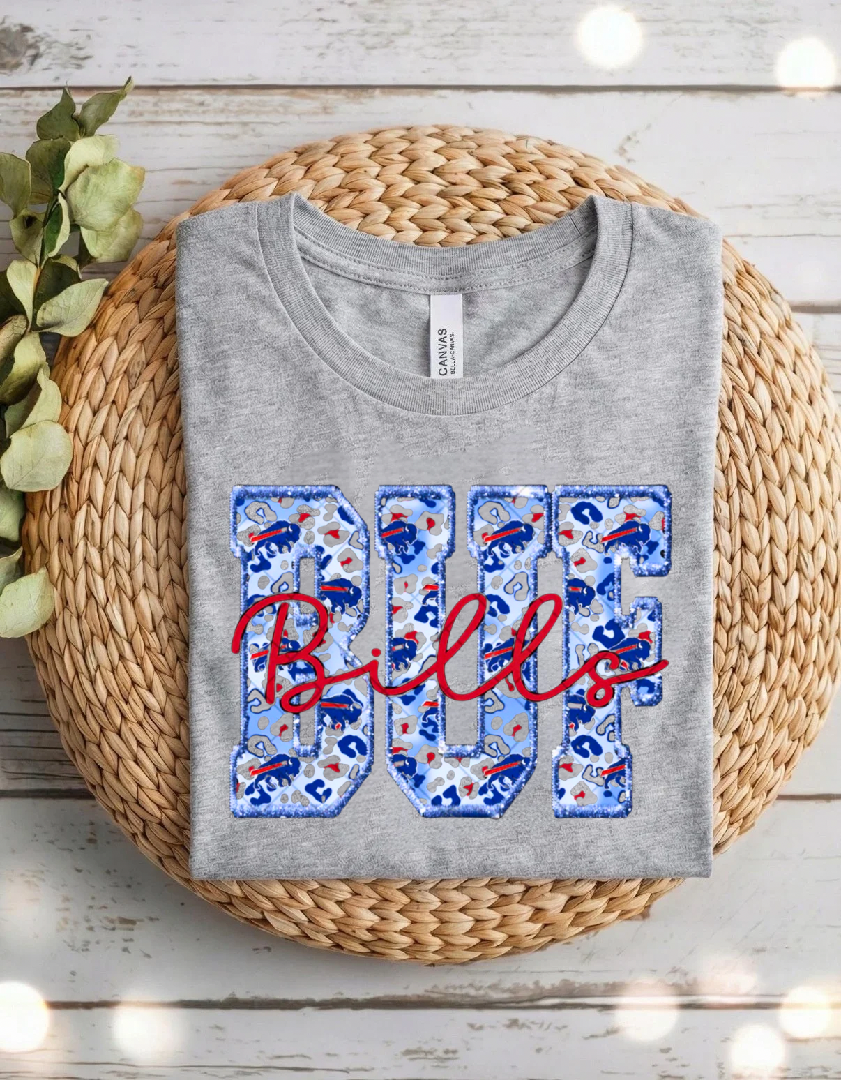 Buffalo Bills Faux Embroidered Leopard Print Shirt