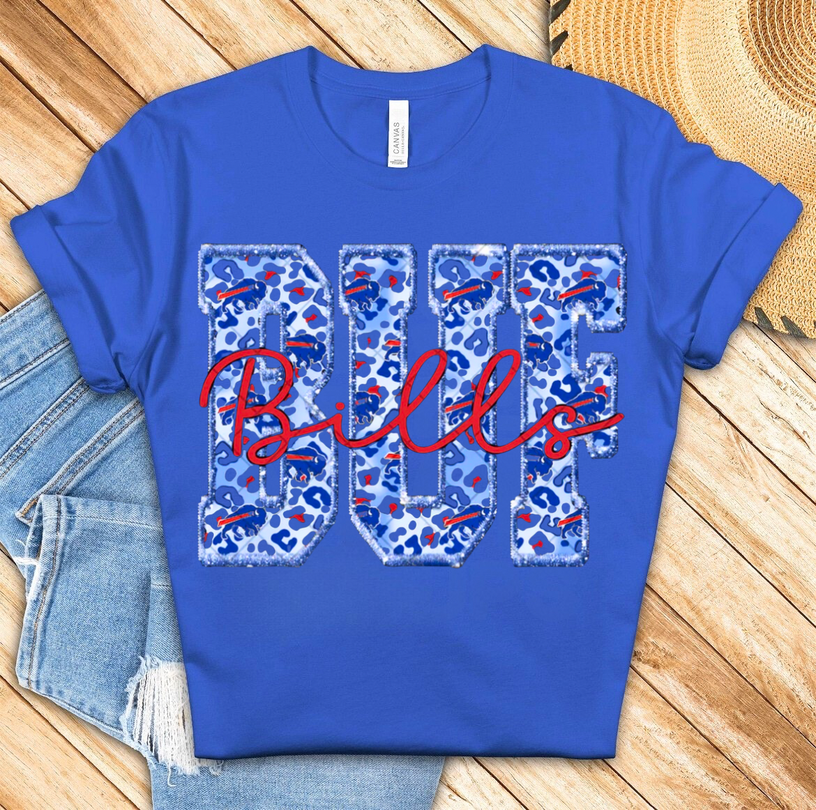 Buffalo Bills Faux Embroidered Leopard Print Shirt