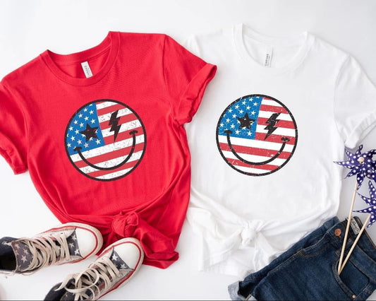 Retro American Flag Smiley Face Shirt