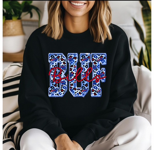 Buffalo Bills Faux Embroidered Leopard Print Shirt