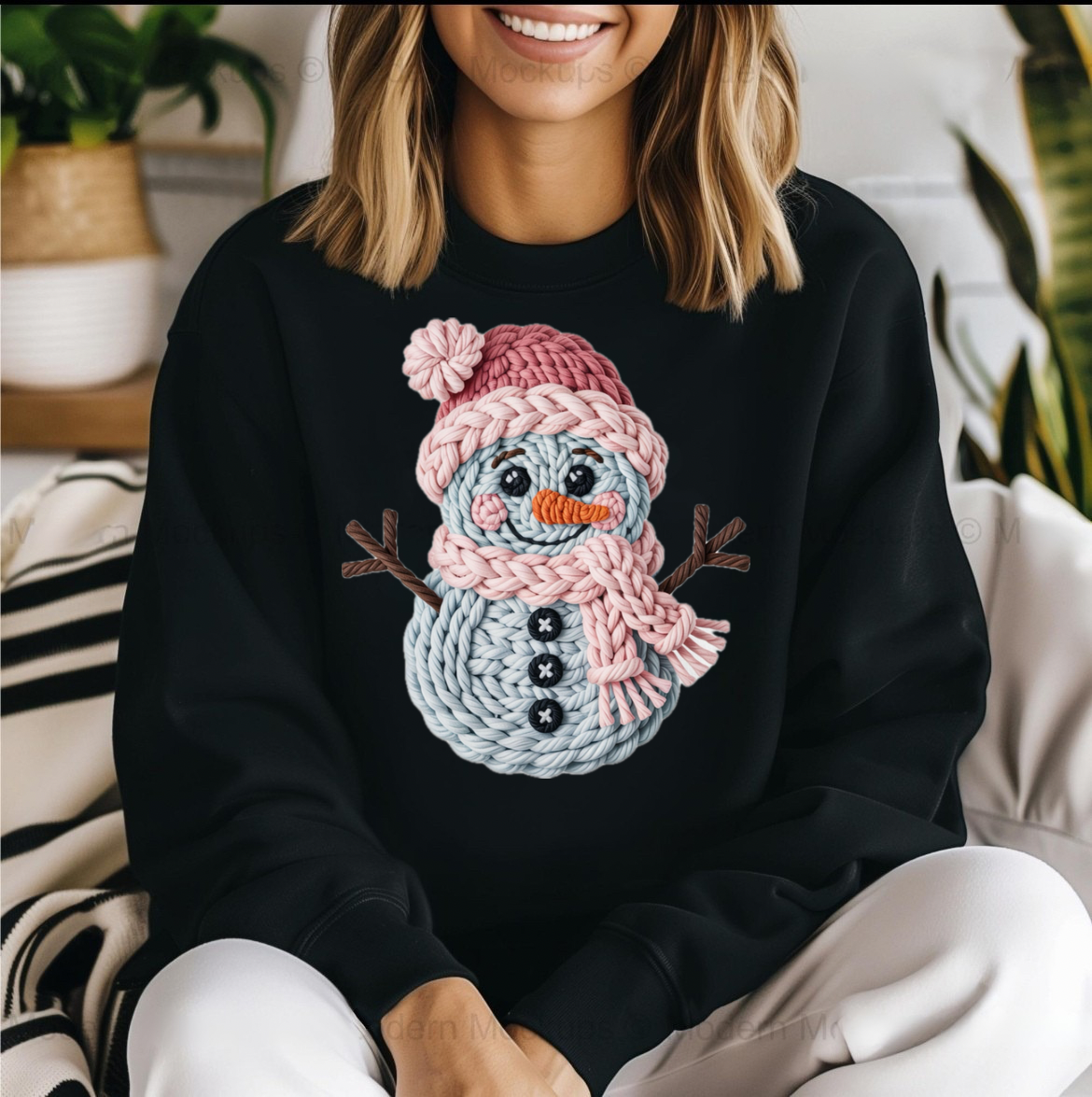 Snowman Faux Crochet Sweatshirt