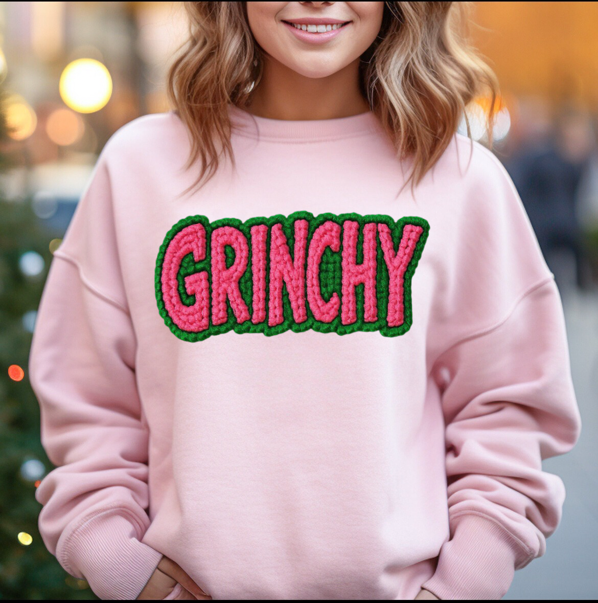 Grinchy Christmas Faux Crochet Sweatshirt