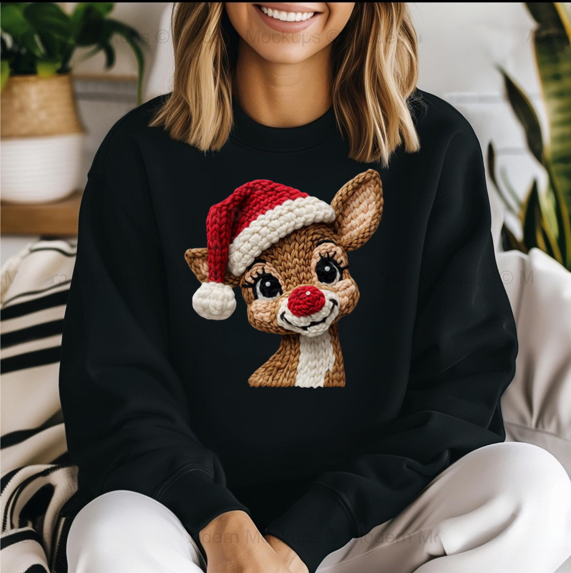 Christmas Reindeer Faux Crochet Sweatshirt