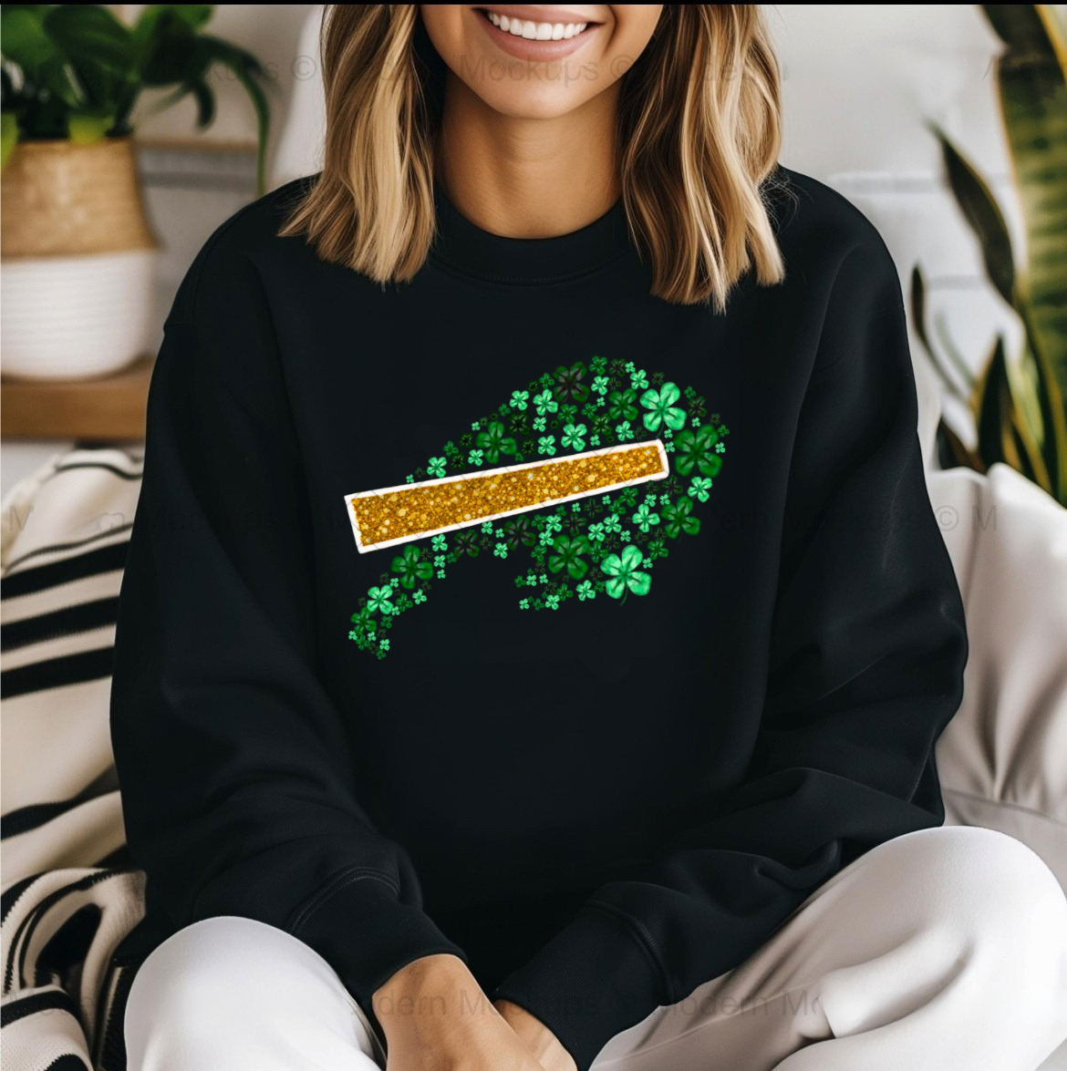 Buffalo Clover Shamrock Faux Glitter Shirt