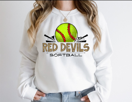 Red Devils Leopard Softball Shirt