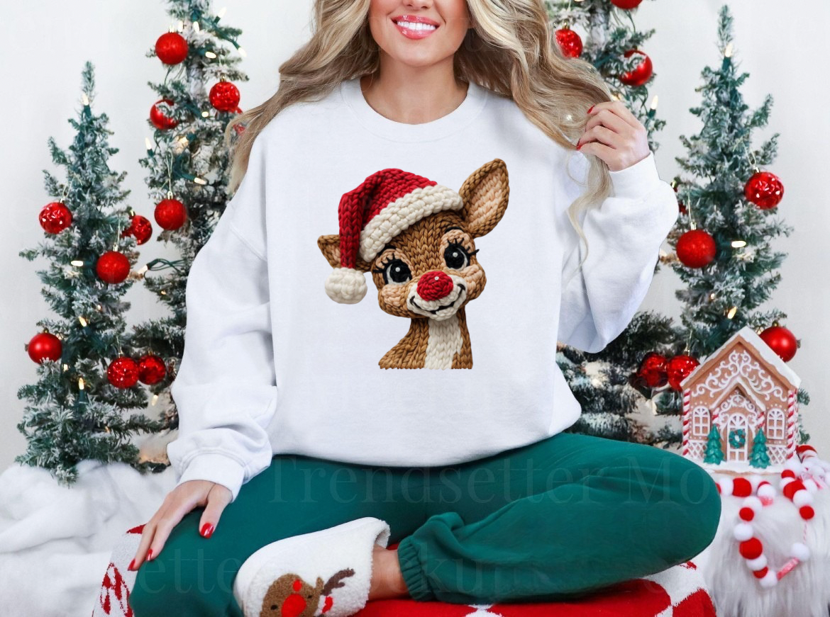 Christmas Reindeer Faux Crochet Sweatshirt