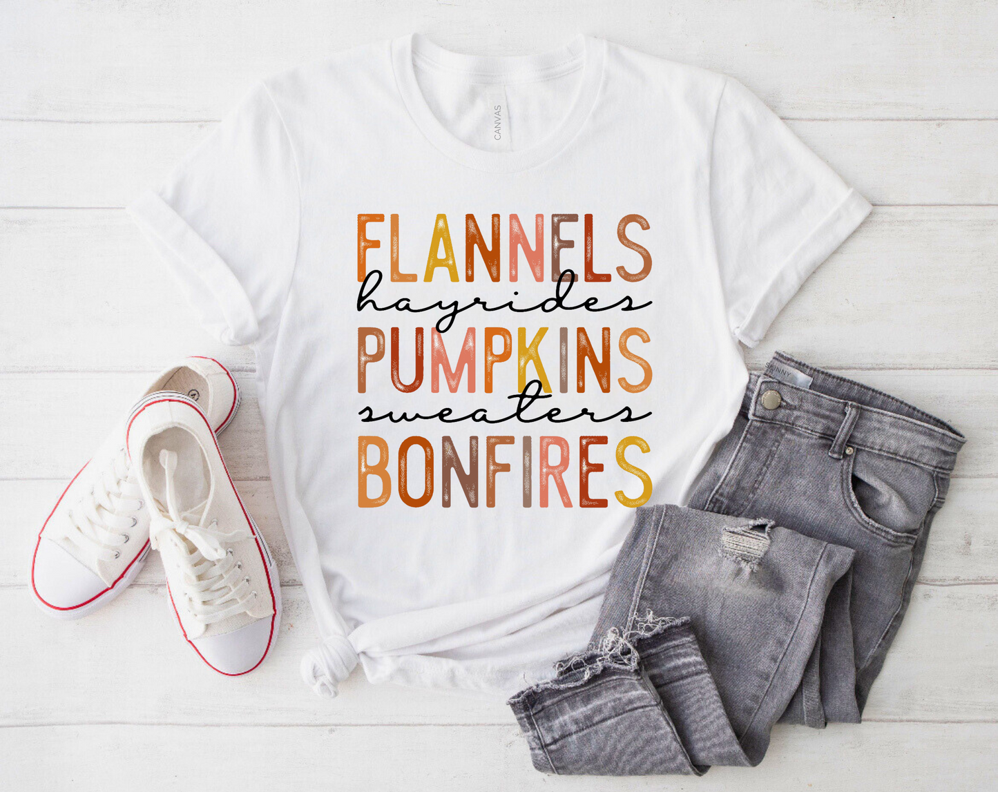 Flannels Hayrides Pumpkins Sweaters Bonfires Shirt