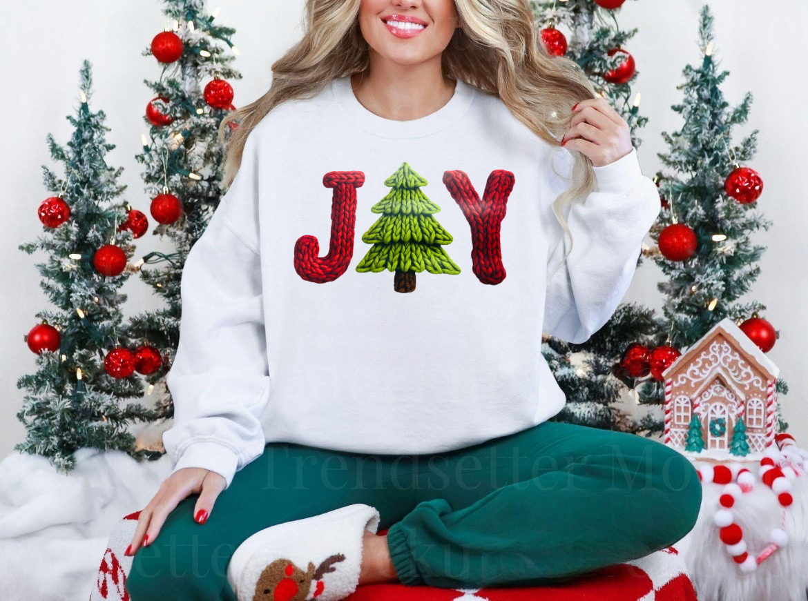 Joy Christmas Faux Crochet Sweatshirt