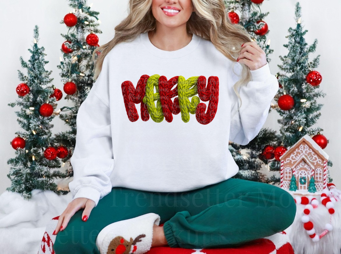 Merry Christmas Faux Crochet Sweatshirt
