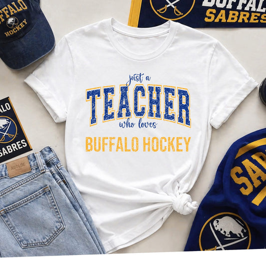 Just A Teacher That Loves Buffalo Hockey Distressed Shirt