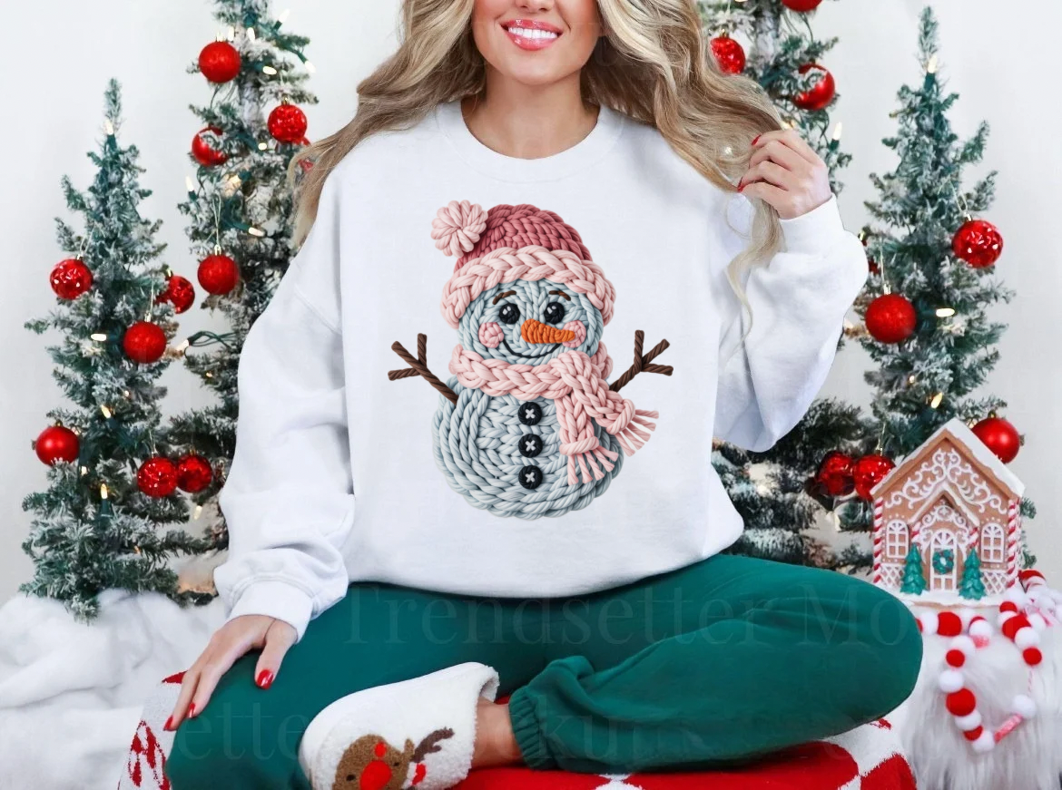 Snowman Faux Crochet Sweatshirt