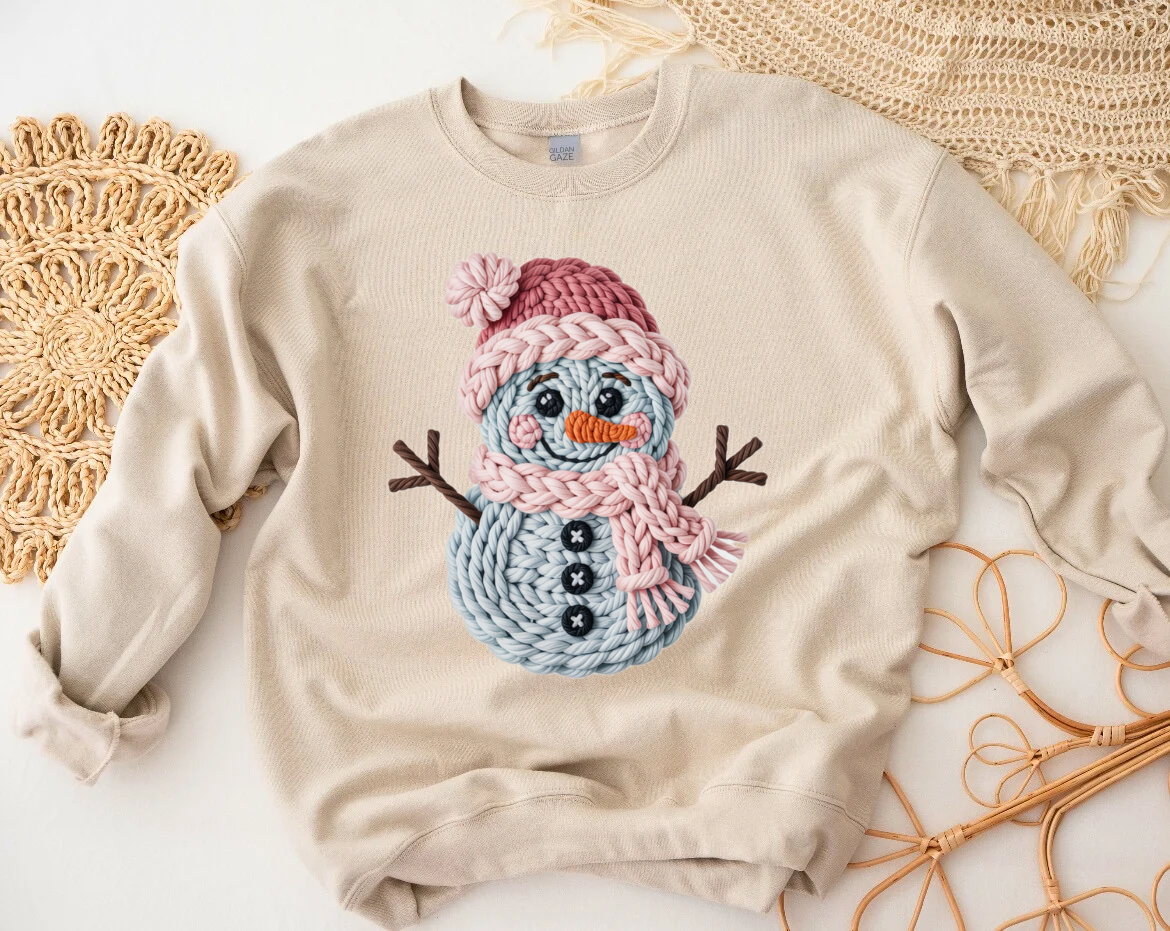 Snowman Faux Crochet Sweatshirt