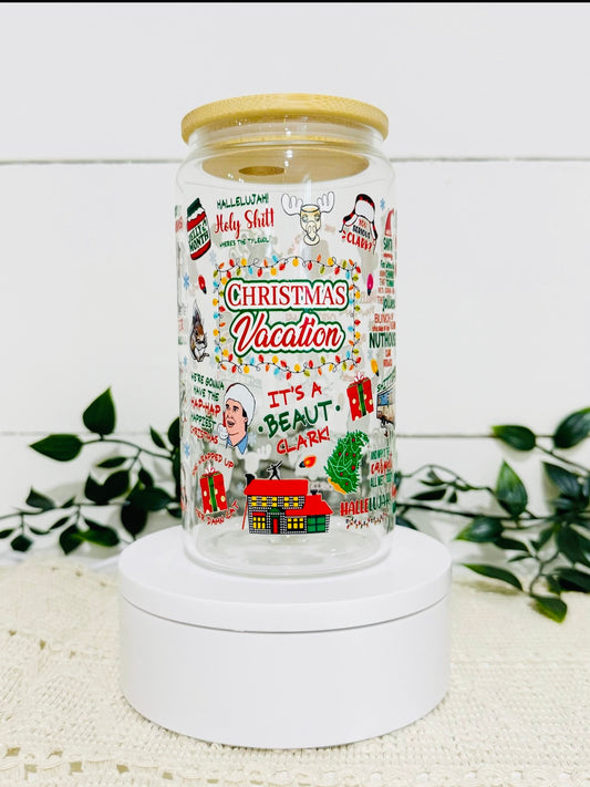 Christmas Vacation 16oz Glass with Bamboo Lid and Straw
