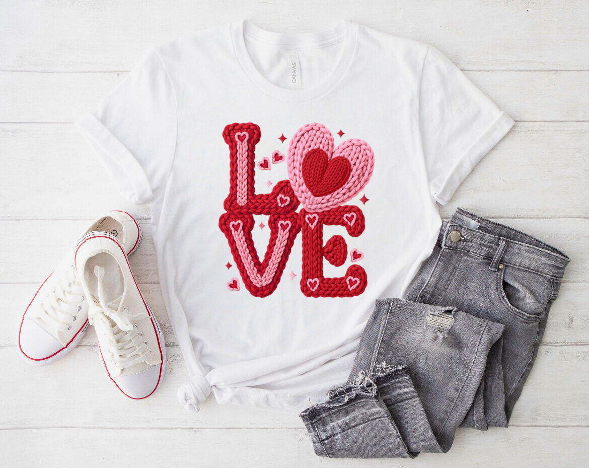 Valentine’s Day Faux Crochet Love Shirt