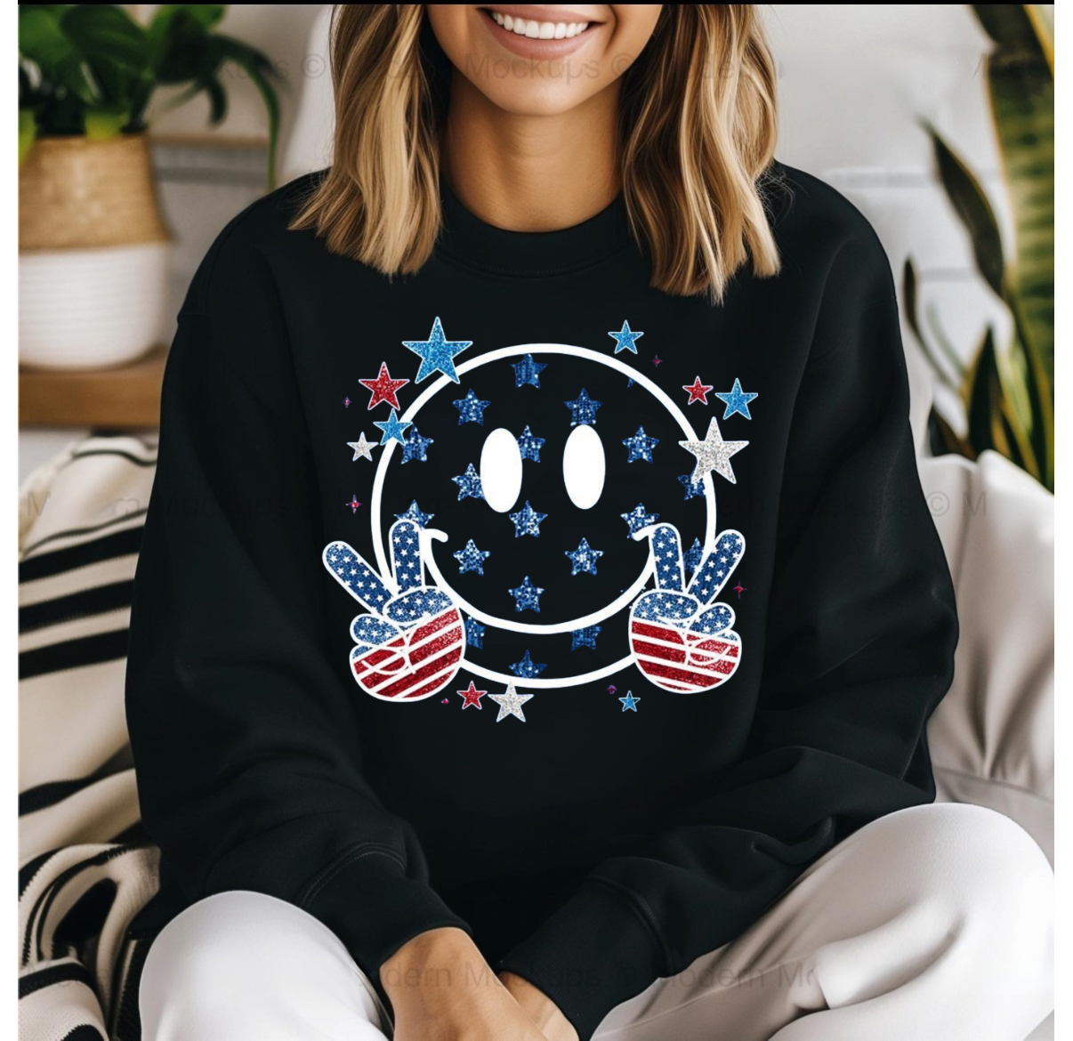 Fourth of July Faux Glitter Smiley Face Shirt