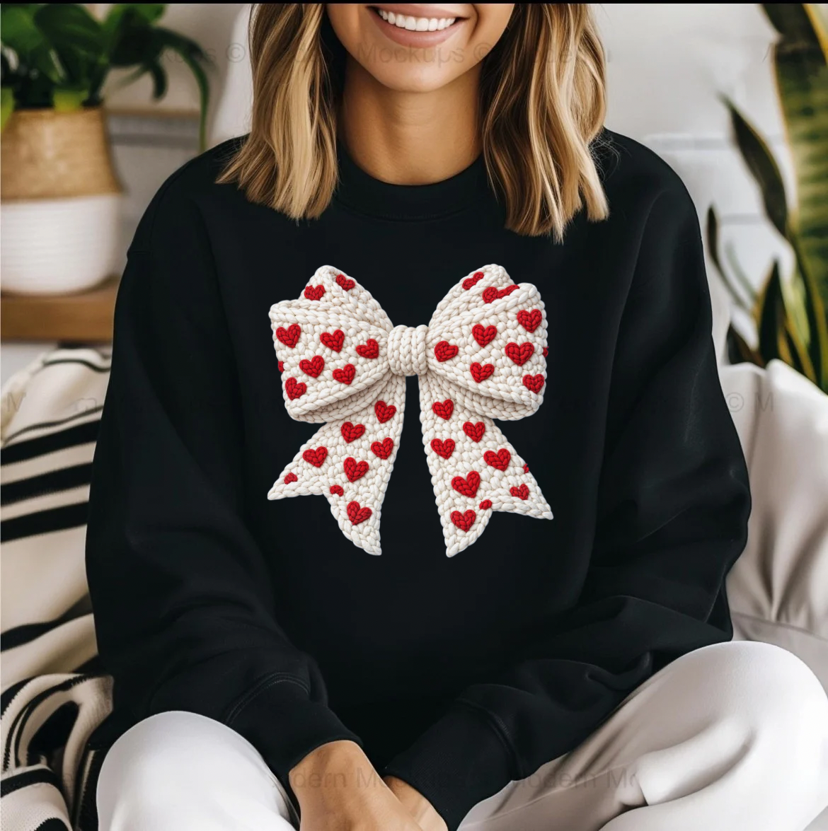 Valentine’s Day Faux Crochet Bow Shirt