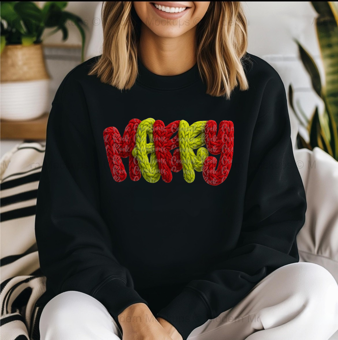 Merry Christmas Faux Crochet Sweatshirt