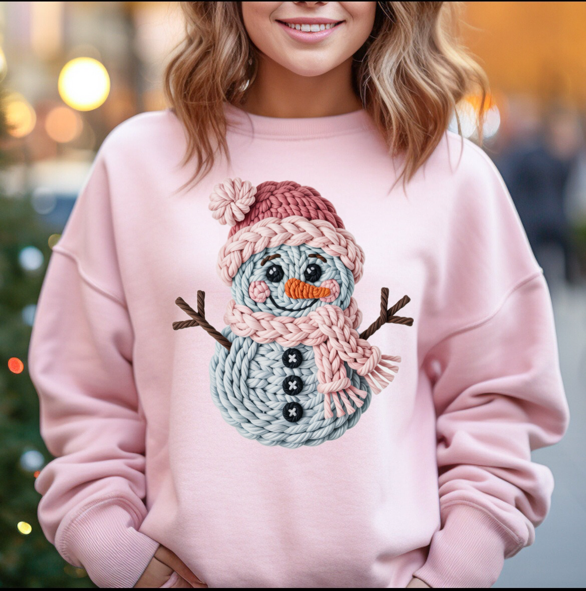 Snowman Faux Crochet Sweatshirt