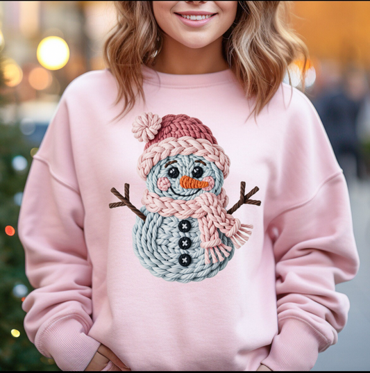 Snowman Faux Crochet Sweatshirt