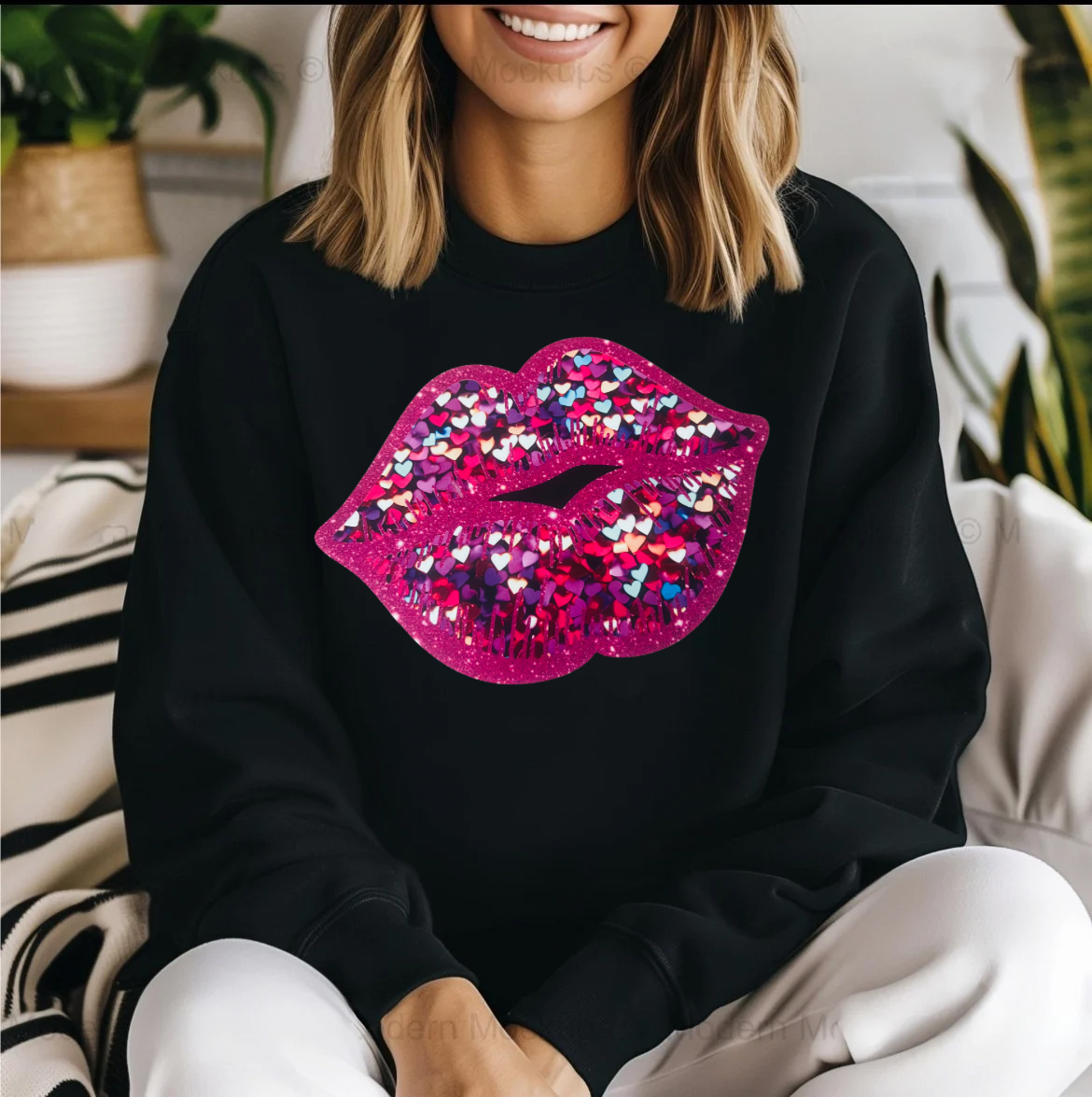 Faux Sequin Lips Valentine’s Day Shirt