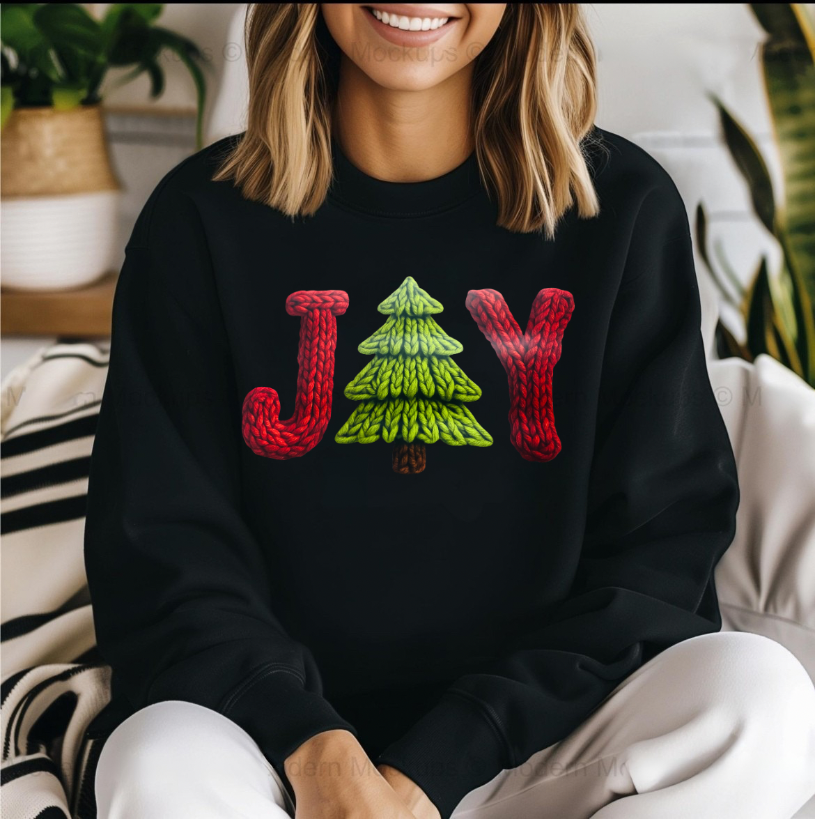 Joy Christmas Faux Crochet Sweatshirt