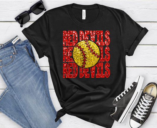 Red Devils Softball Faux Glitter Shirt