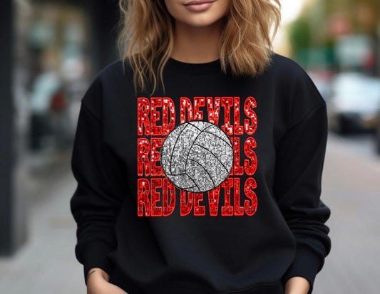 Red Devils Volleyball Faux Glitter Shirt