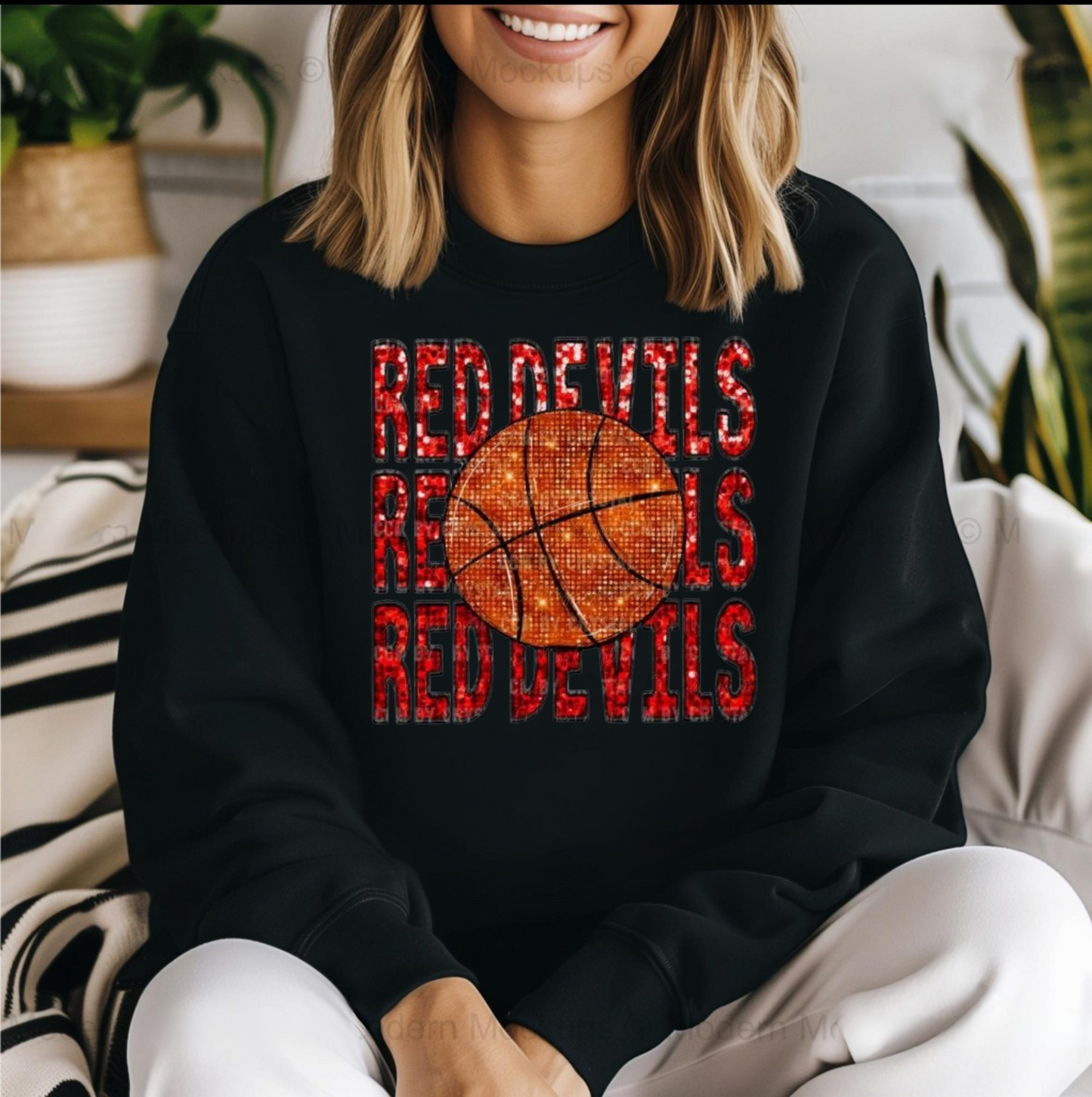 Red Devils Basketball Faux Glitter Shirt
