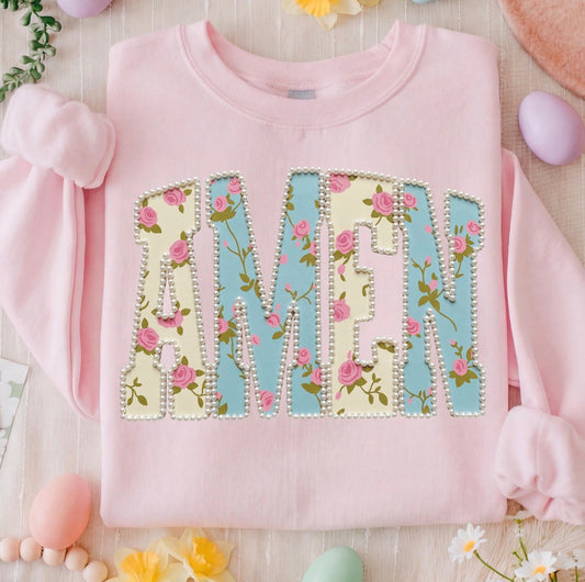 Amen Faux Pearls Floral Easter Shirt