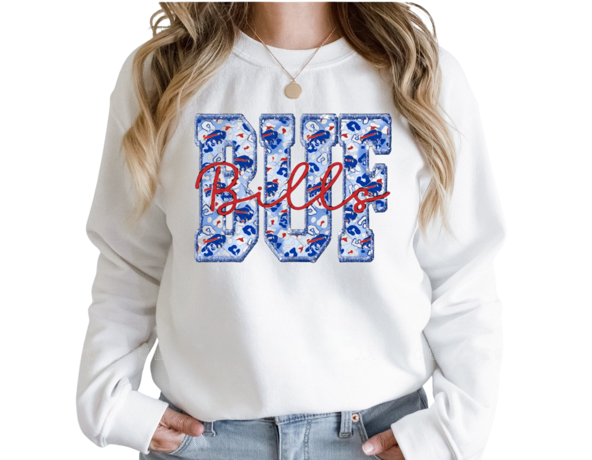 Buffalo Bills Faux Embroidered Leopard Print Shirt