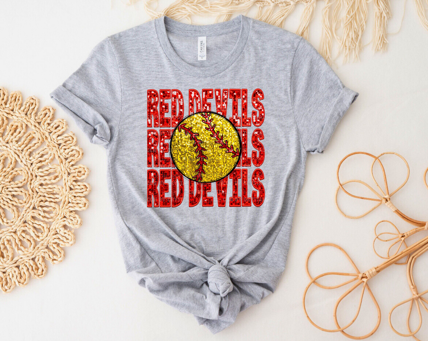 Red Devils Softball Faux Glitter Shirt