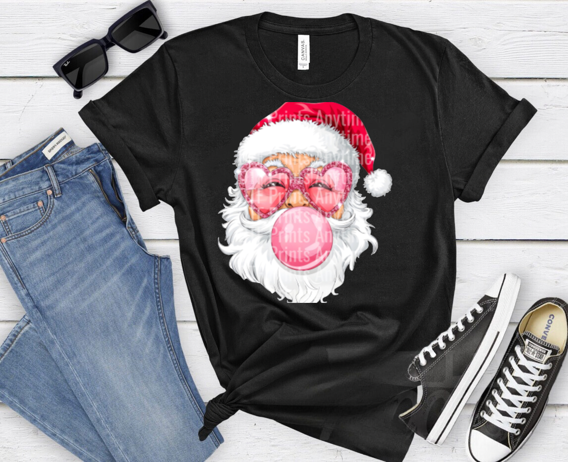 Retro Santa Christmas Blowing Bubble Shirt