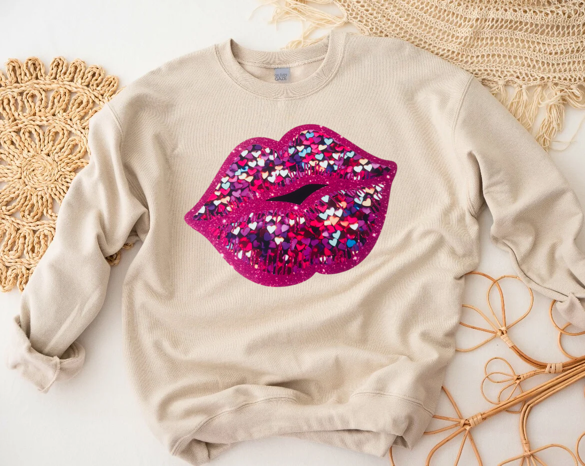 Faux Sequin Lips Valentine’s Day Shirt