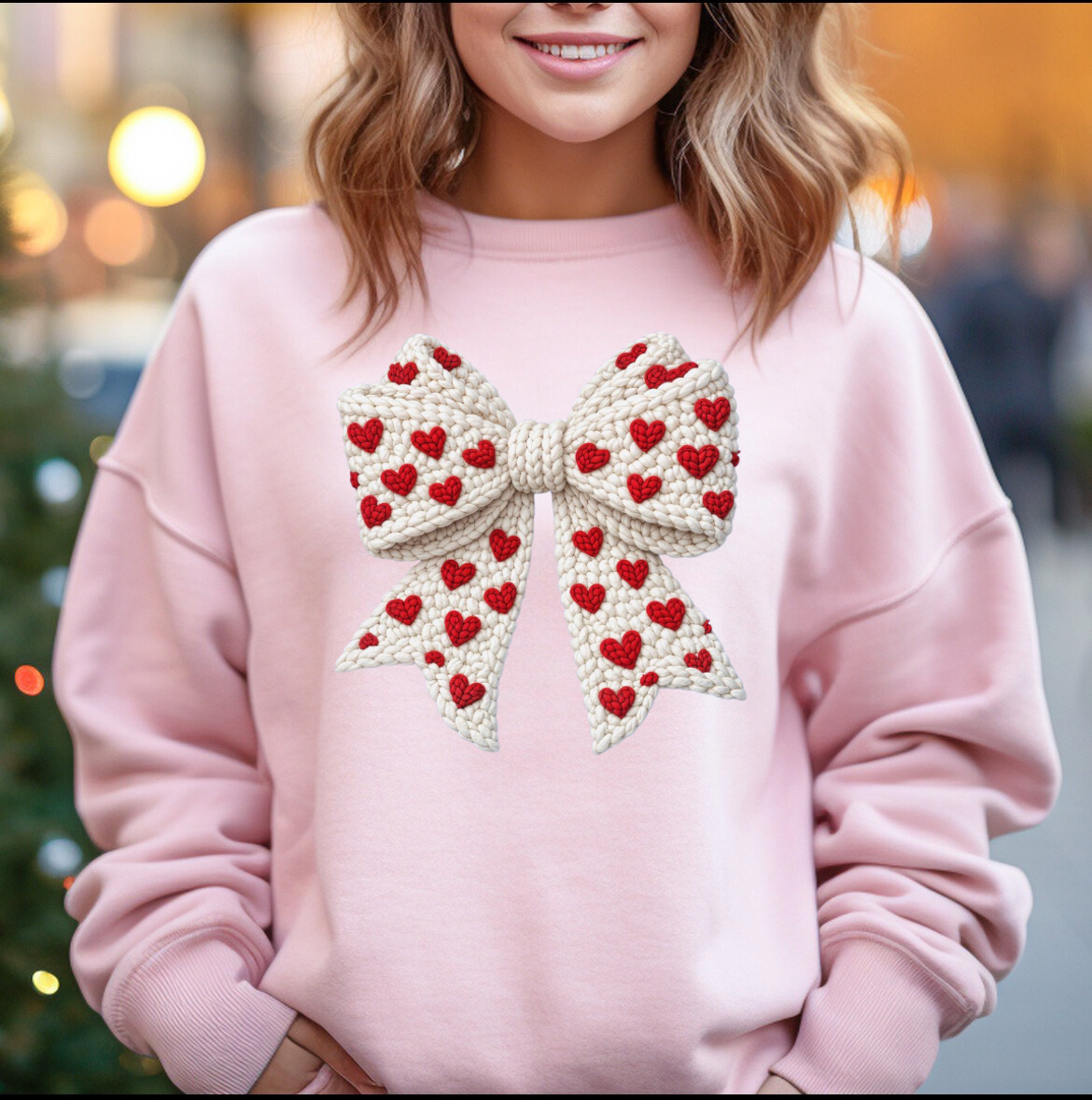 Valentine’s Day Faux Crochet Bow Shirt