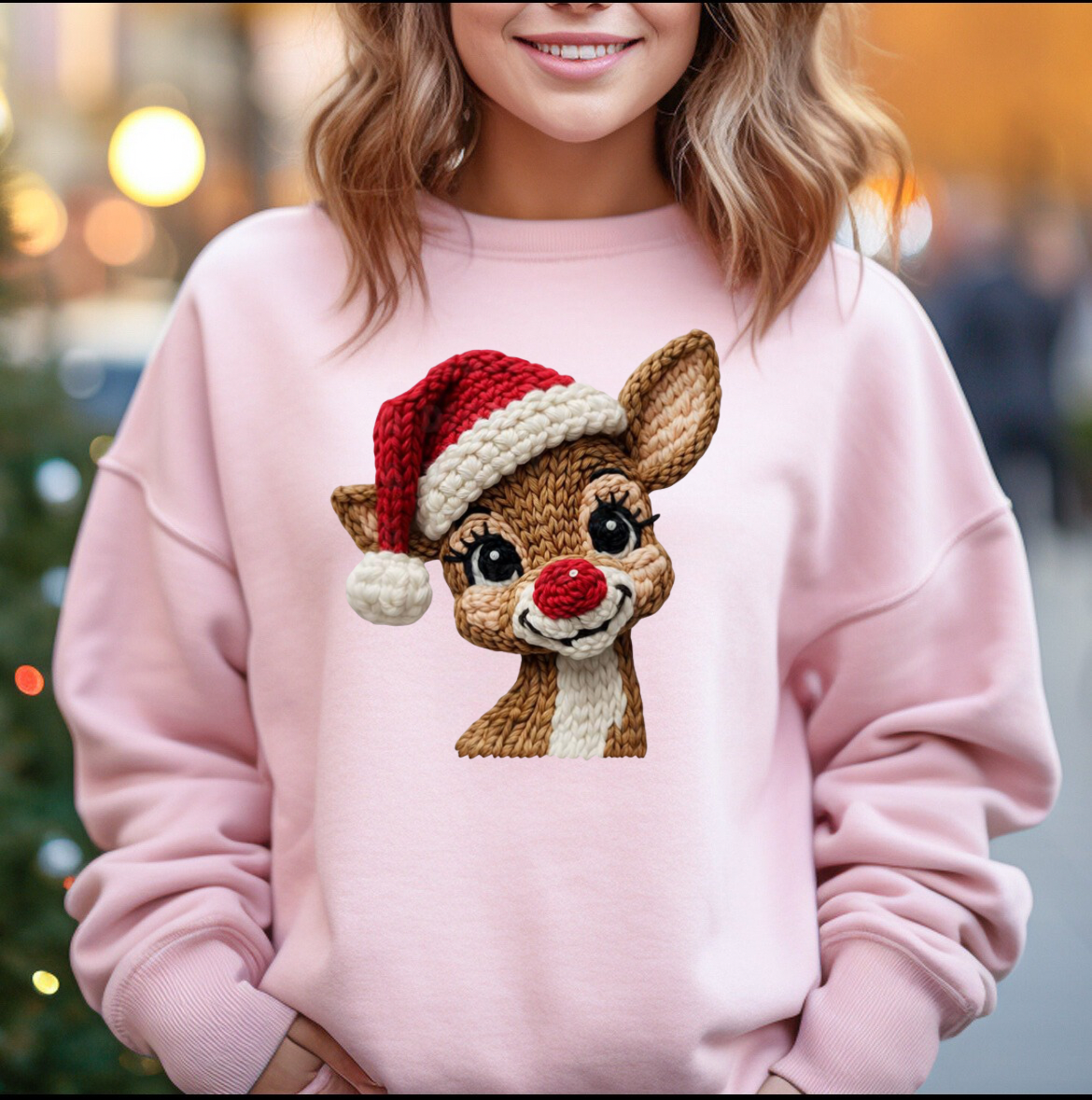 Christmas Reindeer Faux Crochet Sweatshirt