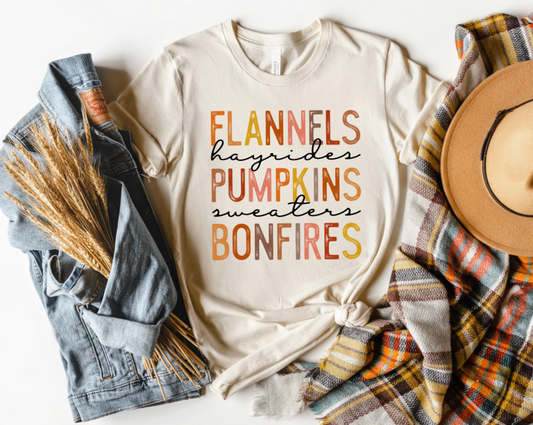 Flannels Hayrides Pumpkins Sweaters Bonfires Shirt