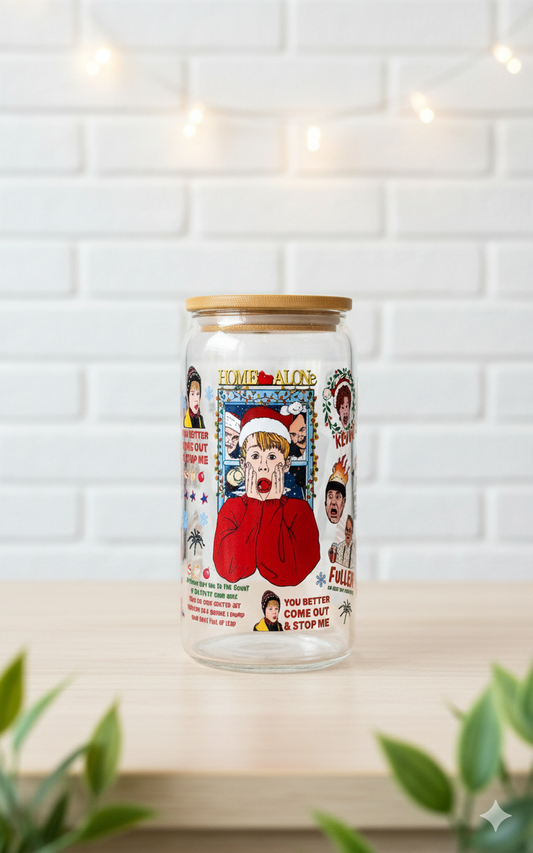 Home Alone 16oz Glass Cup with Lid